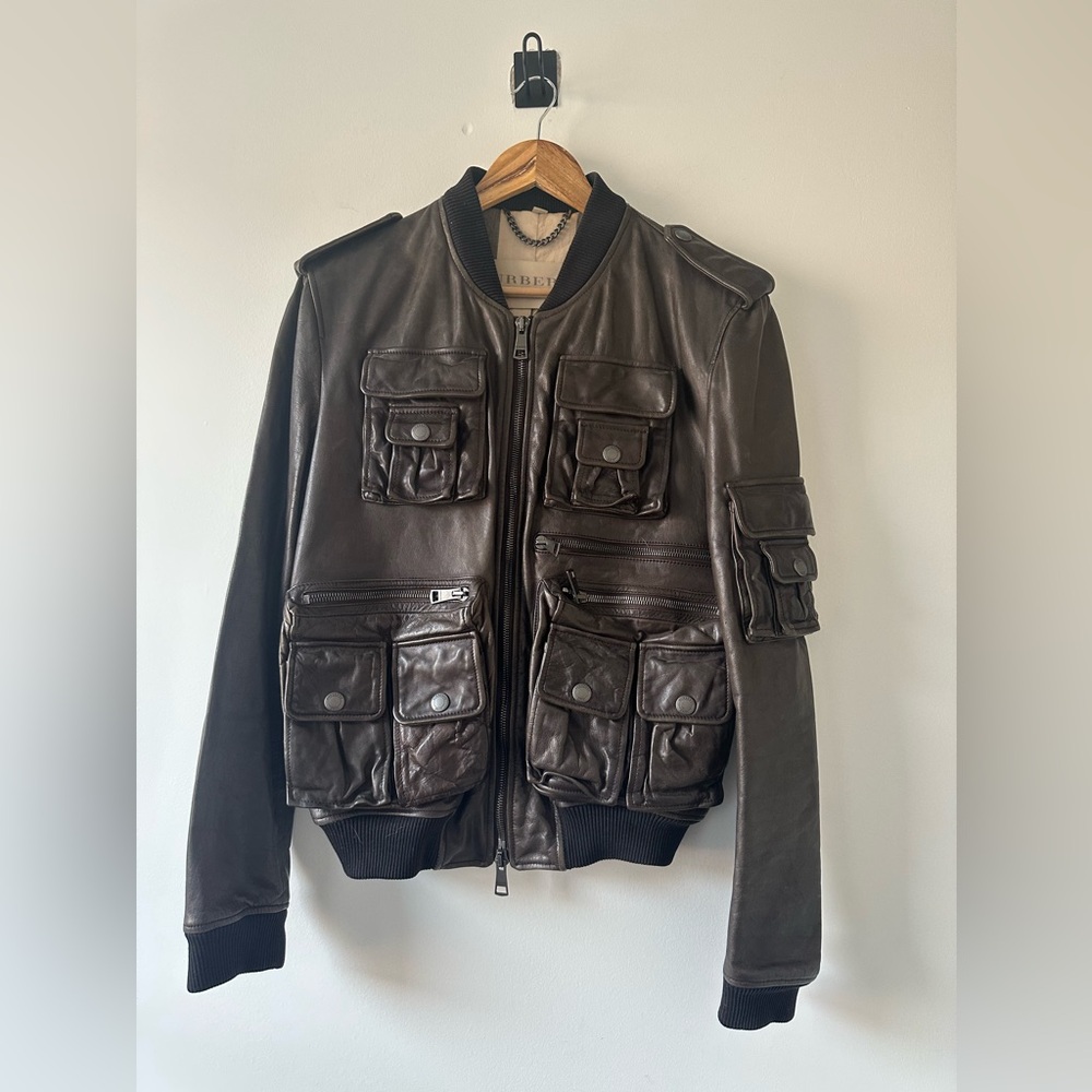 Vintage Rare Find Burberry Brit Brown Calf Leather Jacket - Large